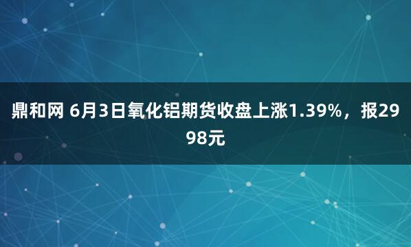 鼎和网 6月3日氧化铝期货收盘上涨1.39%，报2998元